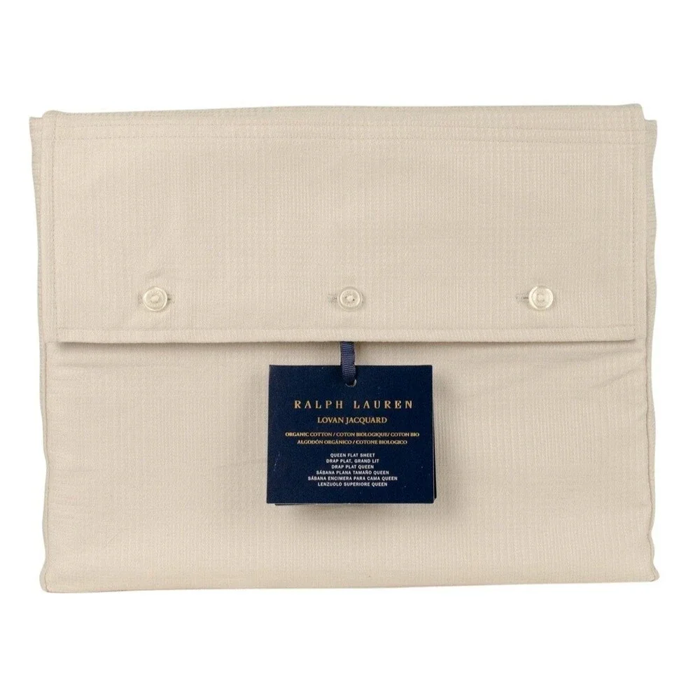 Ralph Lauren Home Organic Cotton Lovan Jacquard Queen Flat Sheet Platinum
